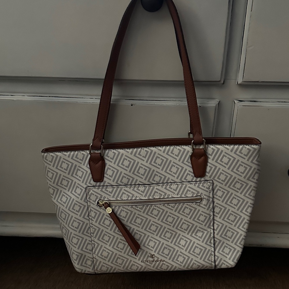 Liz Claiborne Geometric Patterned Tote Bag - Brown and Cream